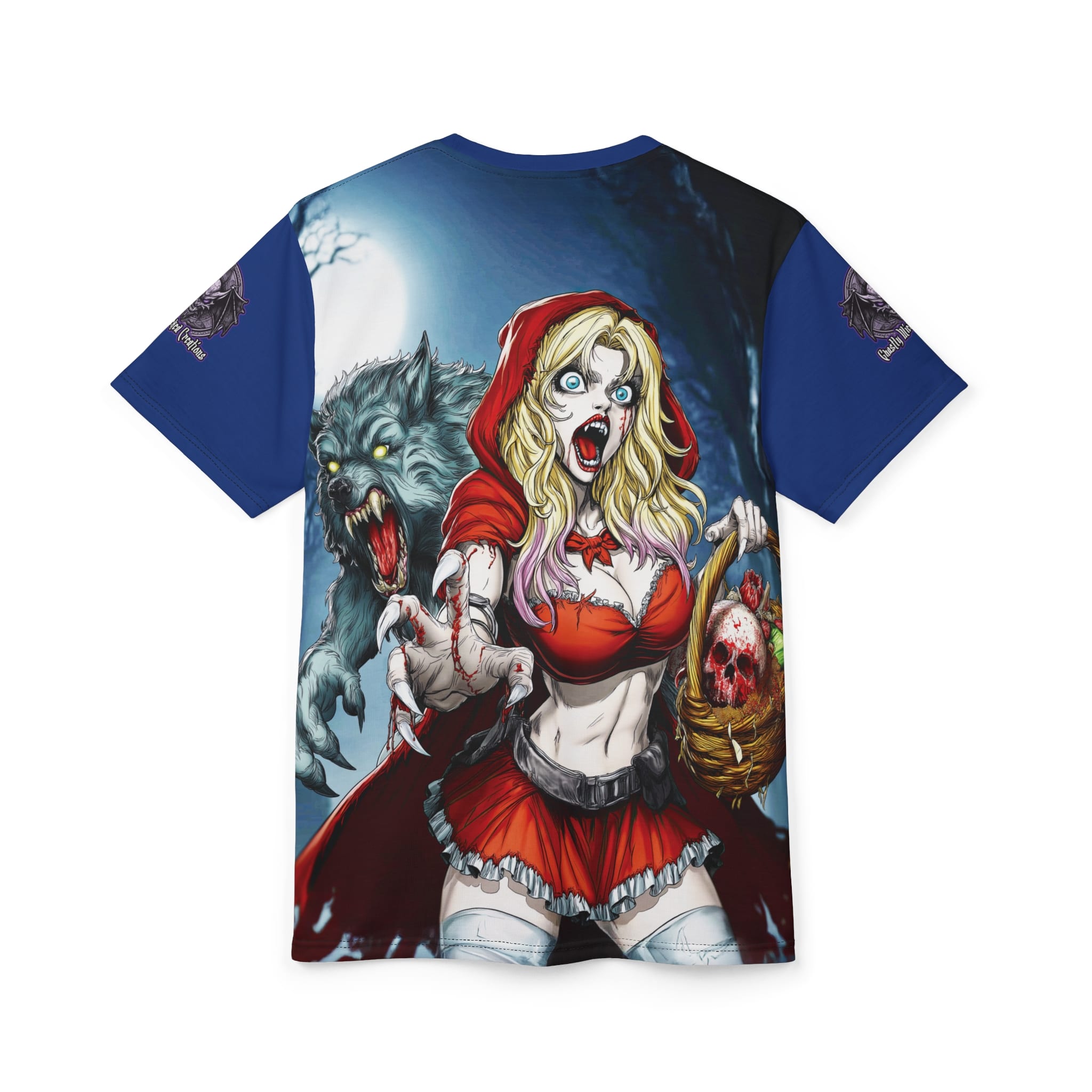 Vampire Red Riding Hood By Ghastly Wicked Tales 2025-01 Unisex Cut & Sew Tee (AOP) Blue - Image 8