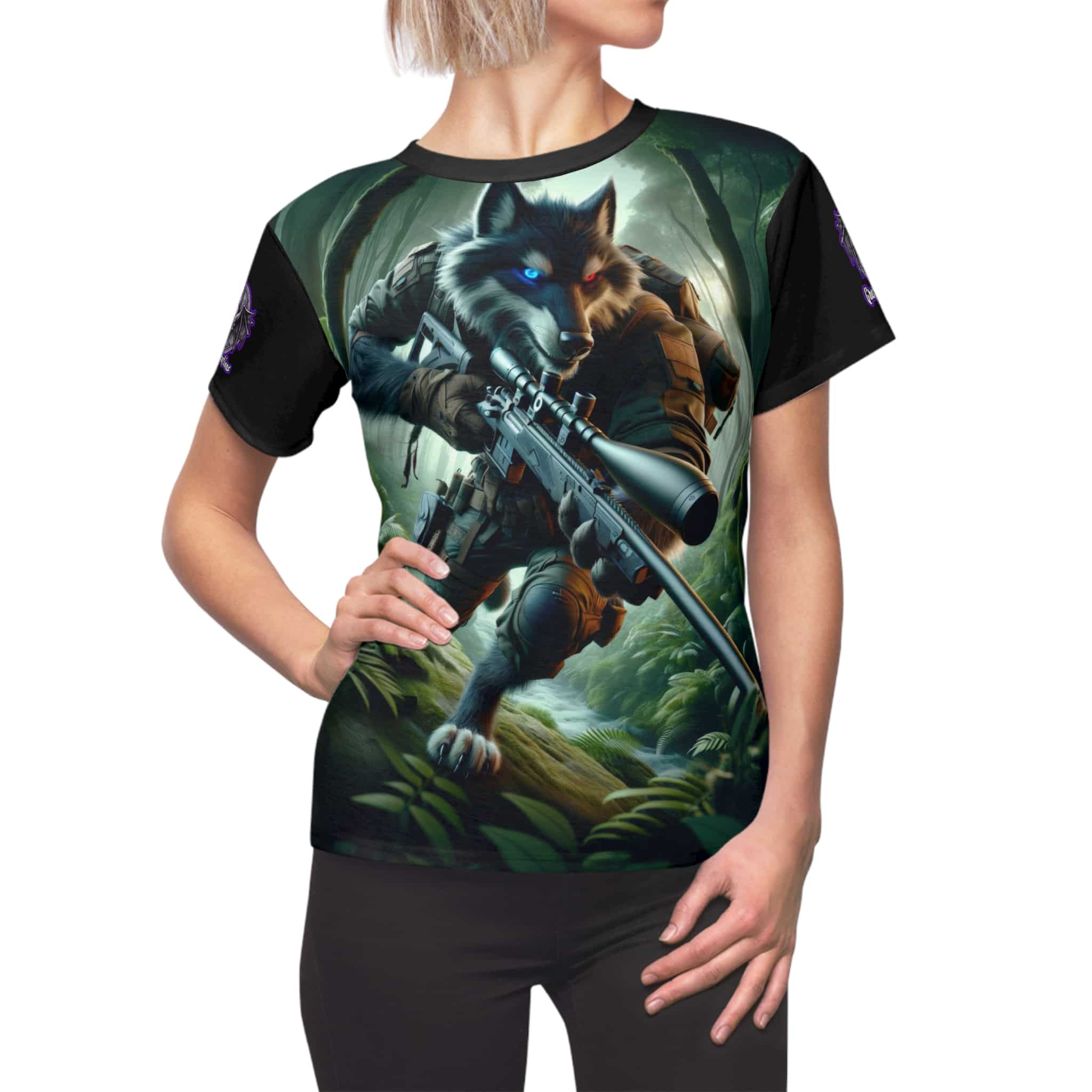Arm The Animals: Hunter Wolf #AA-D-W001 Women's Cut & Sew Tee (AOP)