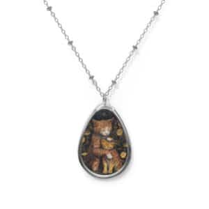Sleeping Mama Cat & Kitten WD-M003 By Wyldesigns Oval Necklace
