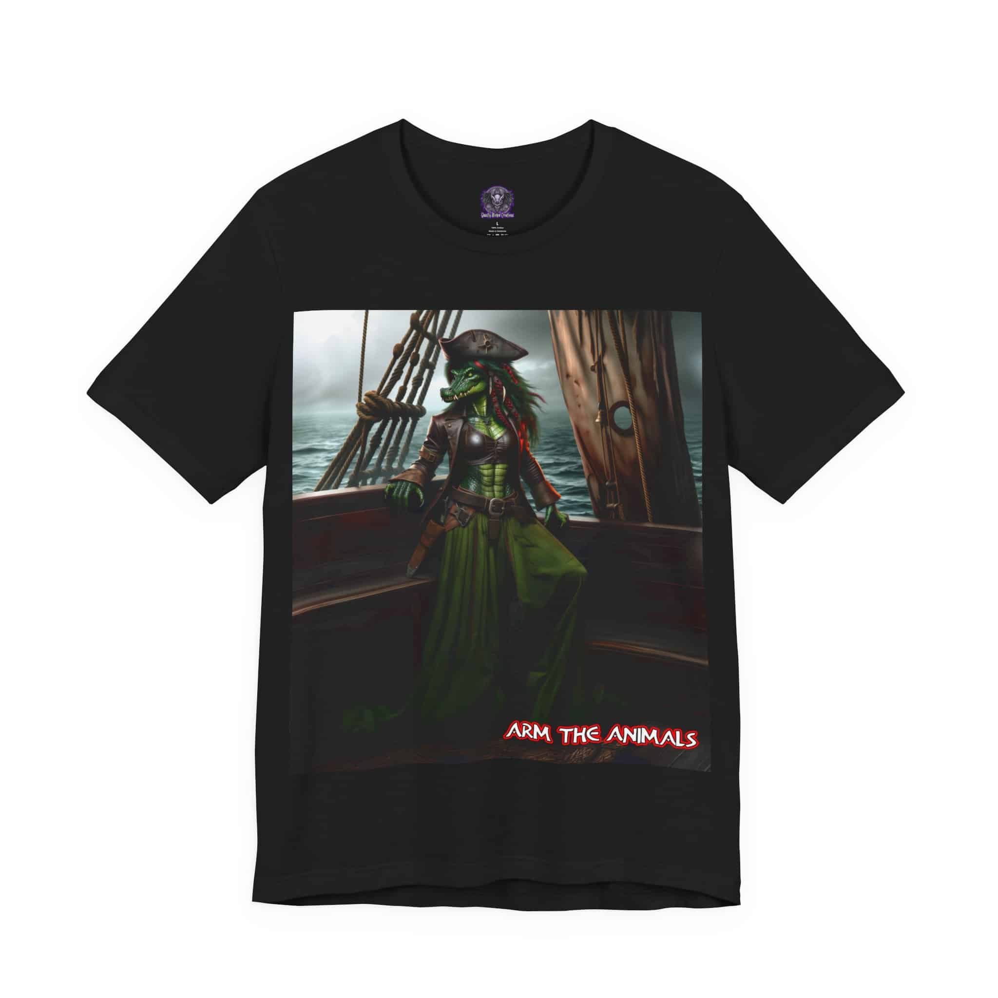 Arm The Animals: Pirate Gator Girl #AA-D-G001 Unisex Jersey Short Sleeve Tee - Image 3