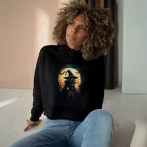 Witch With Black Cat By Moonlight #MJ-W002 Woman's Crop Hoodie