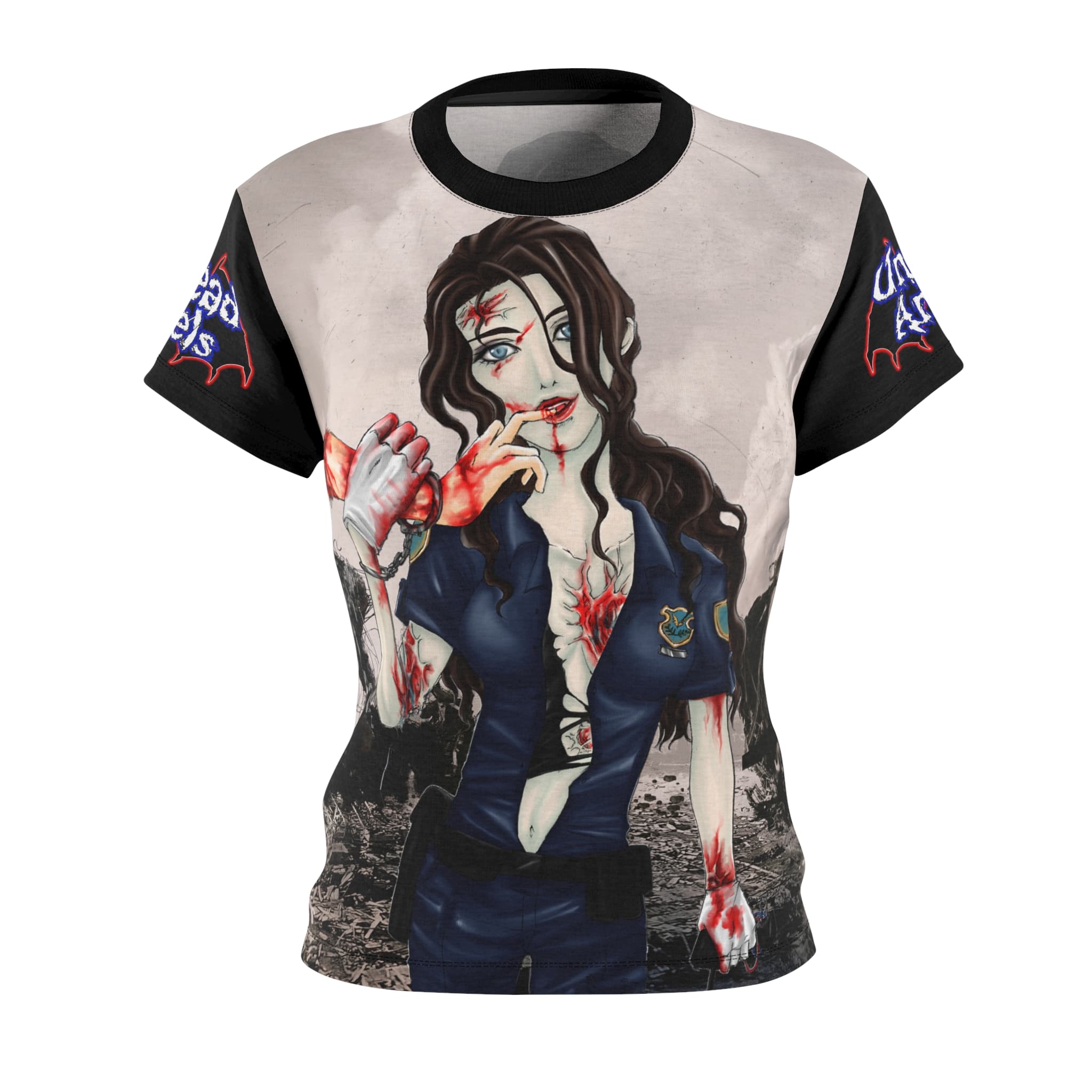 Terri Undead Angel Police Officer - Classic Art Women's Cut & Sew Tee (AOP) - Image 4