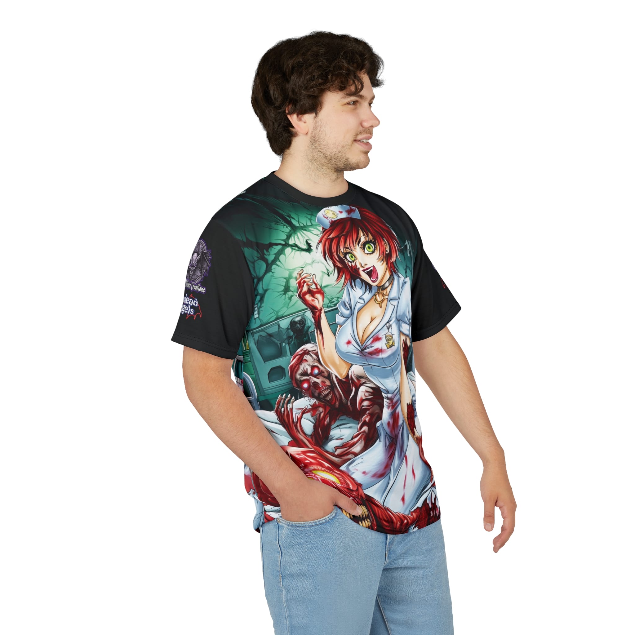 Undead Angels Zombie Nurse Abigail Classic Reborn Style III Unisex Cut & Sew Tee (AOP) - Image 16