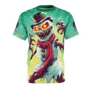 Sadistic Snowman Pop 60’s Art Style Unisex Tee (AOP) Christmas Winter