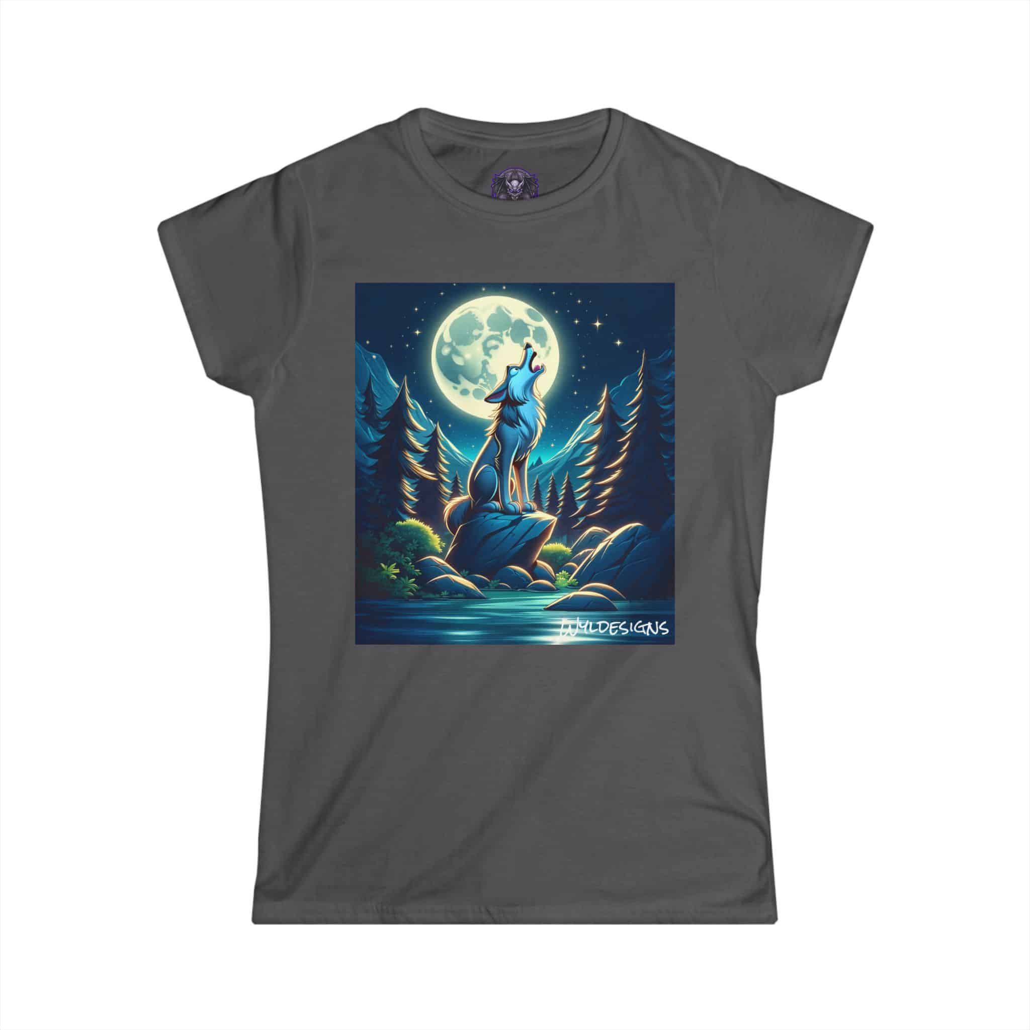 Howling Wolf Toon Style WD-D012 By Wyldesigns Women's Softstyle Tee - Image 28