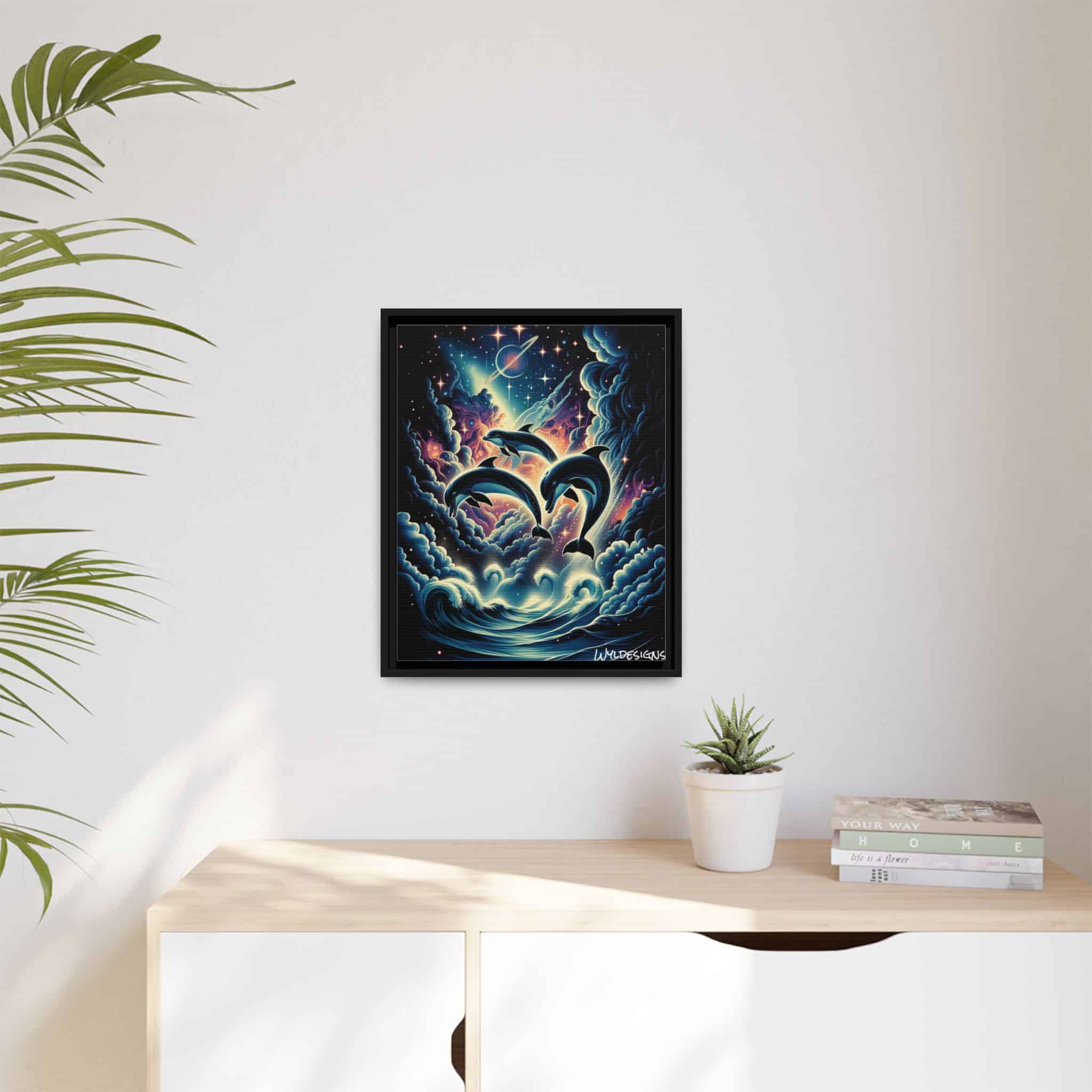 Cosmic Dolphins WD-D008 By Wyldesigns Matte Canvas, Black Frame - Image 6