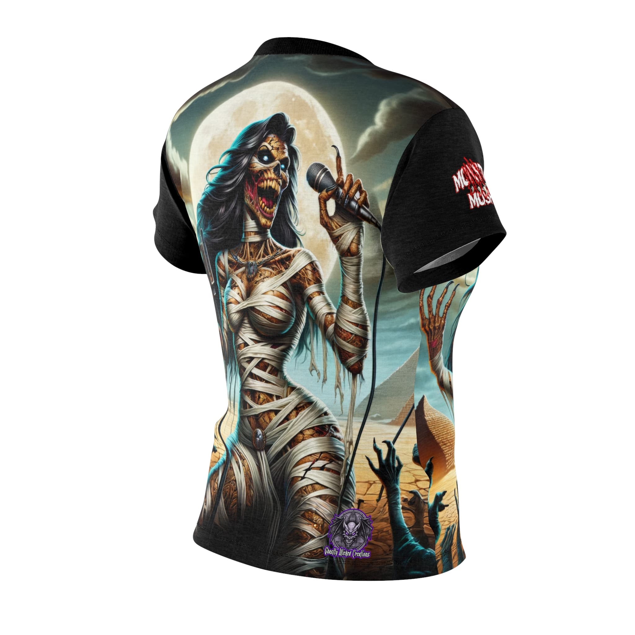 Monster Mosh 2024 Tour Mummy Goddess Singer #MM-D-MG02 Women's Cut & Sew Tee (AOP) - Black or Pink Sleeves - Image 4