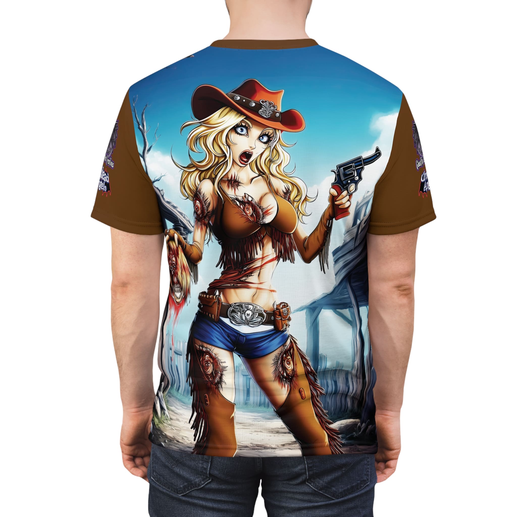 Undead Angels Zombie Cowgirl Cassidy Classic Reborn Style Unisex Cut & Sew Tee (AOP) Brown - Image 12
