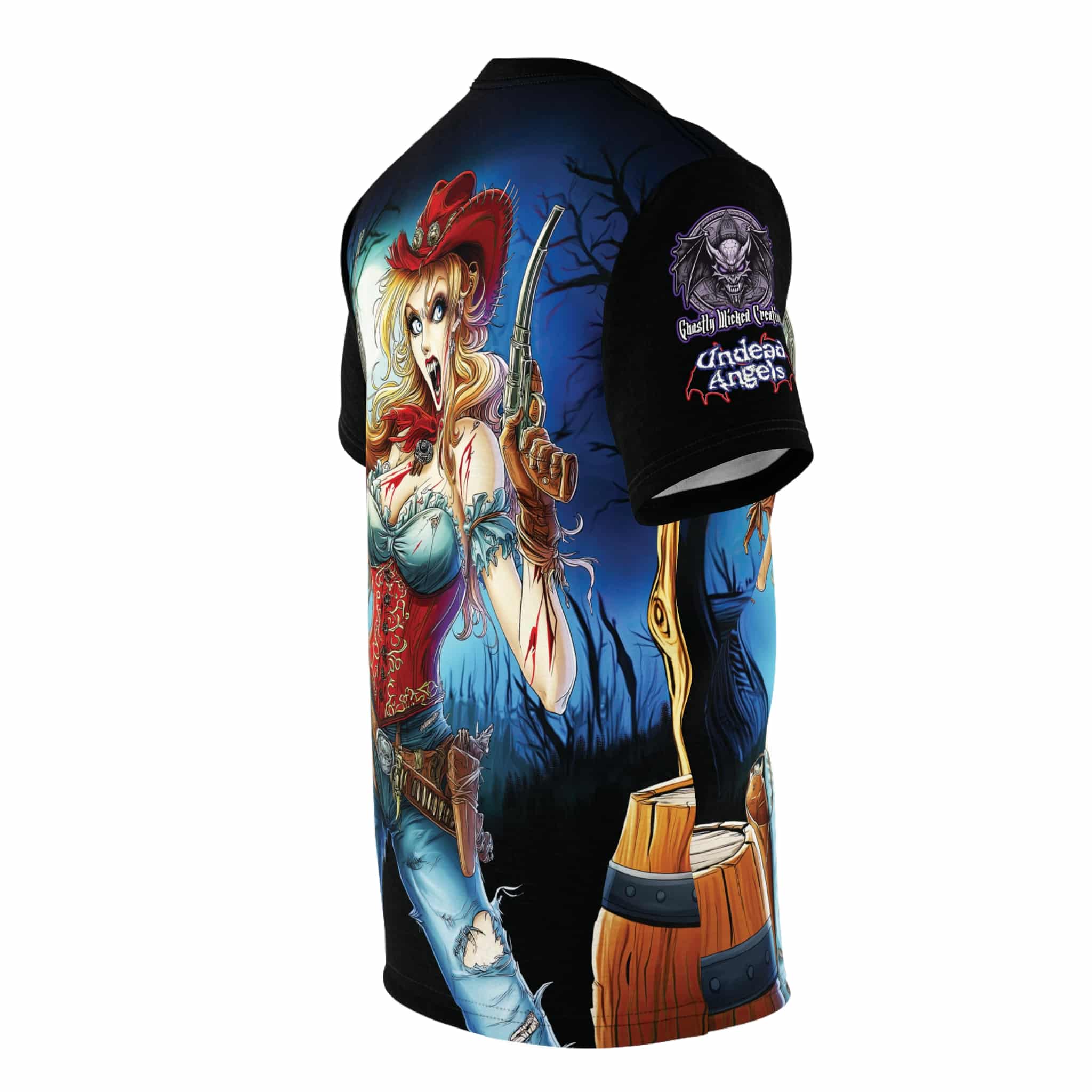 Undead Angels Zombie Cowgirl Cassidy Classic Reborn Style IV Unisex Cut & Sew Tee (AOP) - Image 15