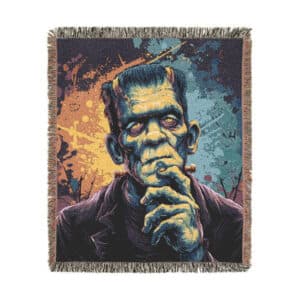 Frankenstein Pop 60’s Art Style Woven Blanket, Cozy Throw for Halloween, Fall Decor, Perfect for Movie Nights, Gift for Monster Lovers, Home Accessories