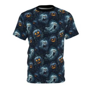 Halloween Ghosts & Pumpkins Pattern 2 Unisex Cut & Sew Tee (AOP)