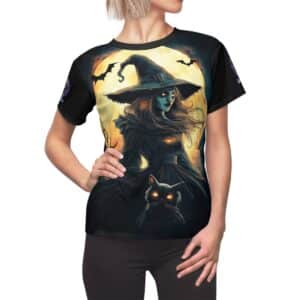 Witch With Black Cat By Moonlight #MJ-W002 Women's Cut & Sew Tee (AOP)