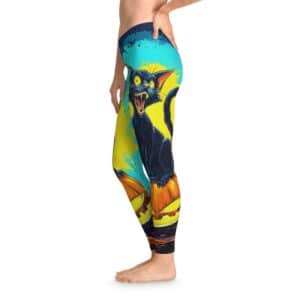Black Cat On Jack O’ Lantern Pop 60’s Art Style  Stretchy Leggings, Comfortable Fitness Wear