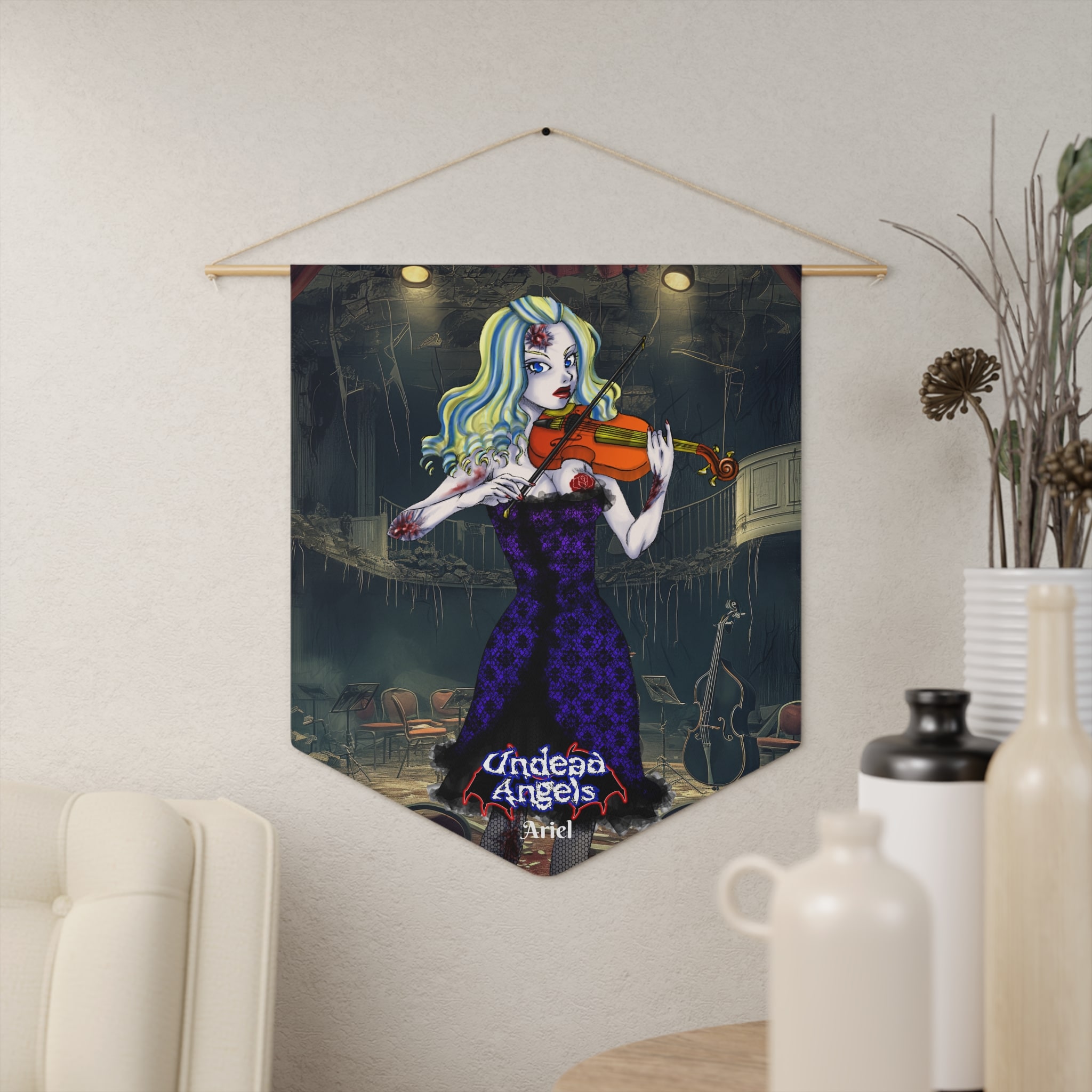 Ariel Undead Angel Violinist Classic Art Pennant - Image 3