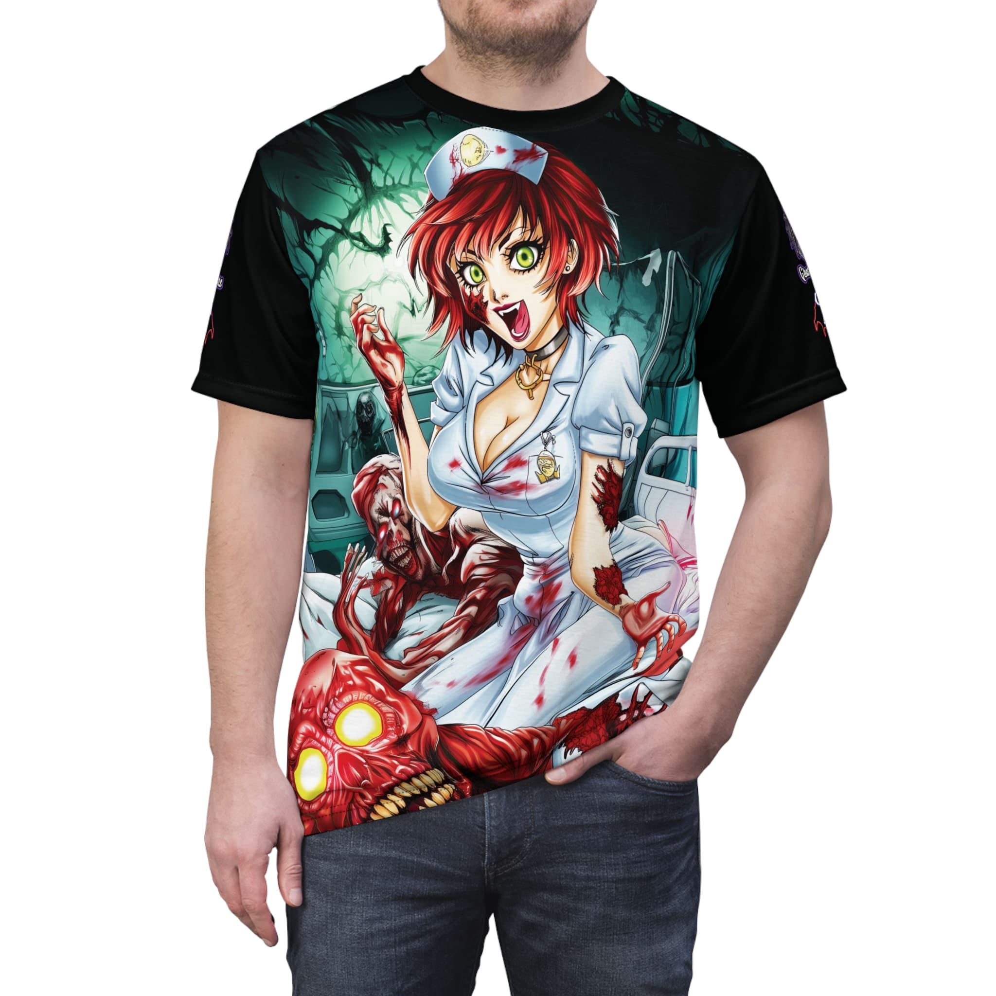 Undead Angels Zombie Nurse Abigail Classic Reborn Style III Unisex Cut & Sew Tee (AOP) - Image 9