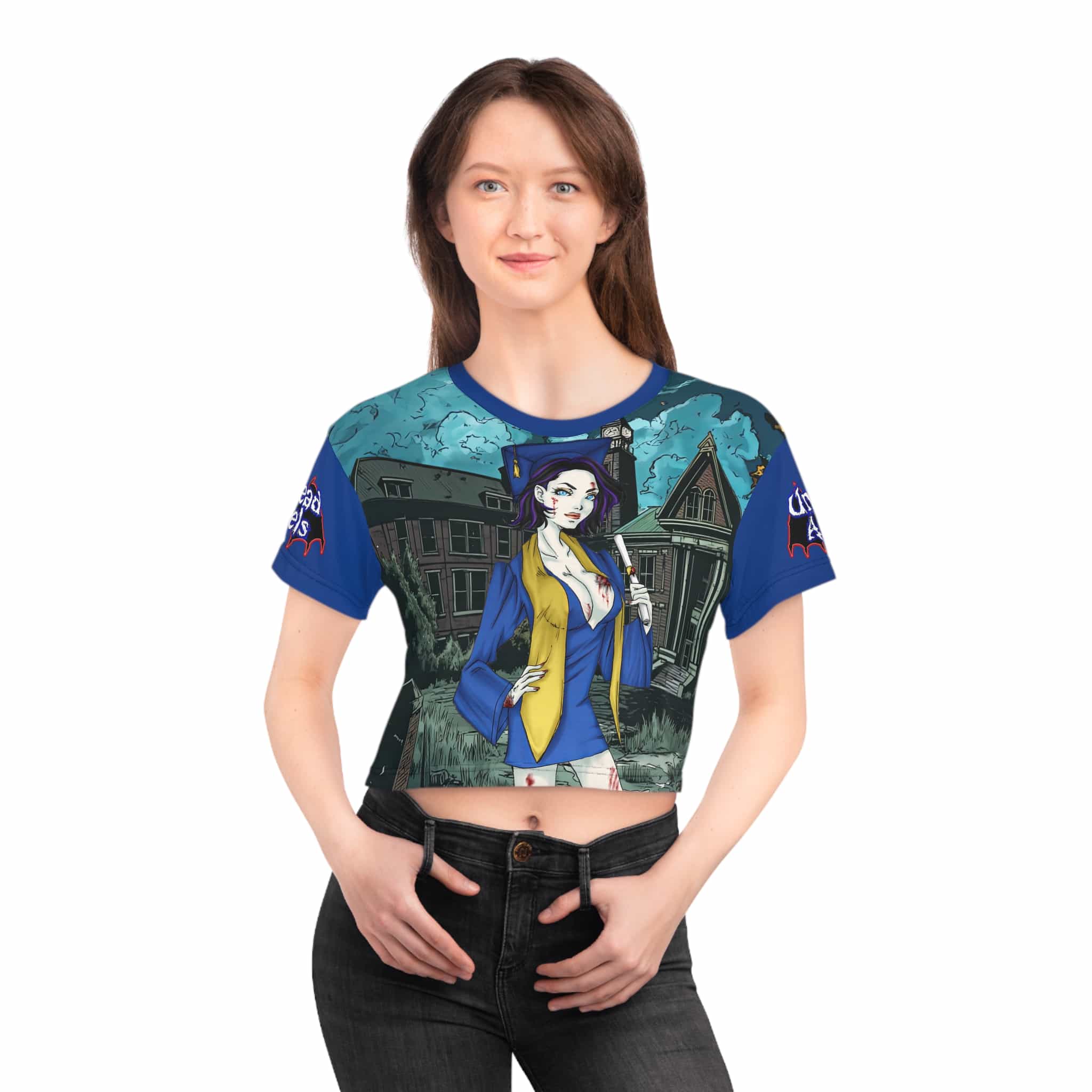 Tiffany Undead Angel Graduate - Classic Art Crop Tee (AOP) - Image 7