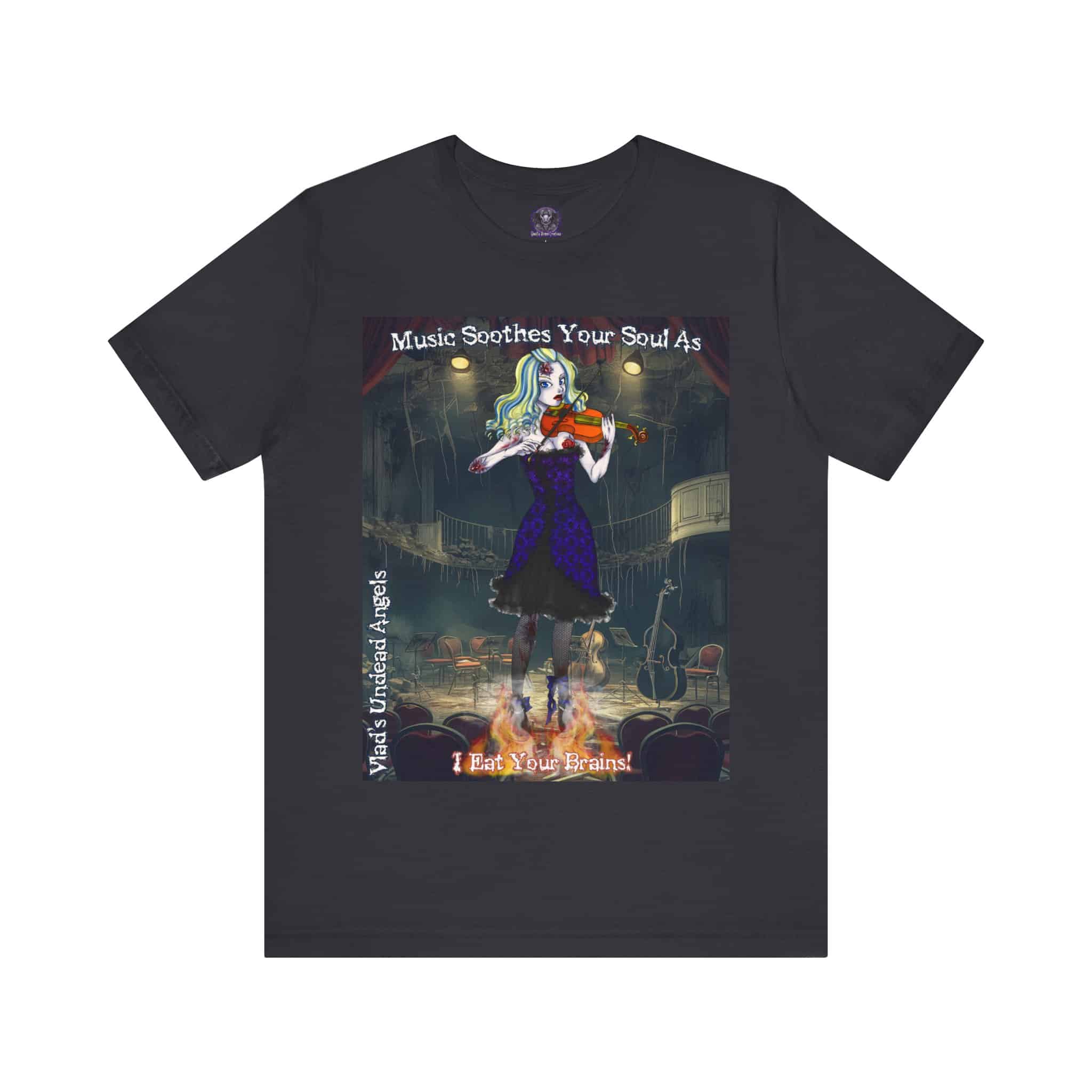 Ariel Undead Angel Violinist F1 - Classic Art w/Text Re-Issue Unisex Jersey Short Sleeve Tee - Image 9