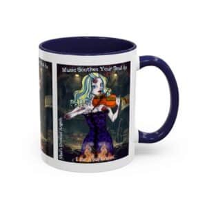 Ariel Undead Angel Zombie Violinist – Classic Art V2 w/Text Accent Coffee Mug (11, 15oz)