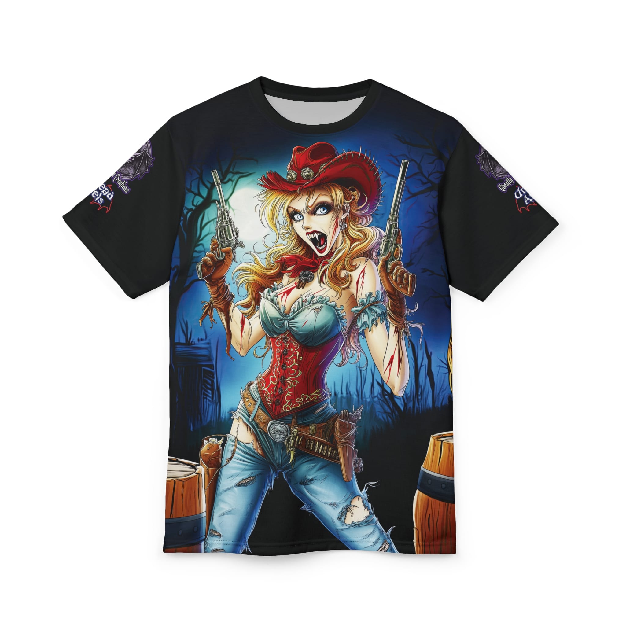Undead Angels Zombie Cowgirl Cassidy Classic Reborn Style IV Unisex Cut & Sew Tee (AOP) - Image 6