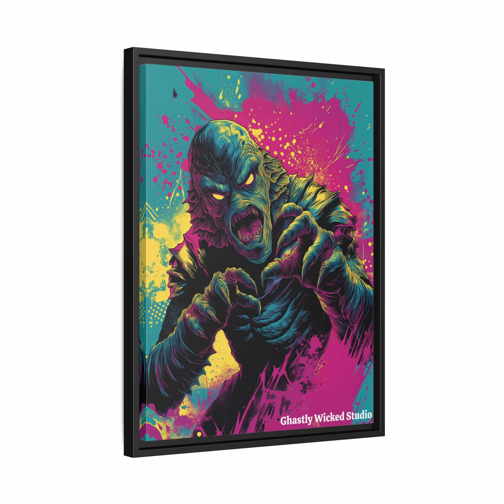 Creature From The Deep Pop 60’s Art Style Matte Canvas, Black Frame Halloween - Image 8