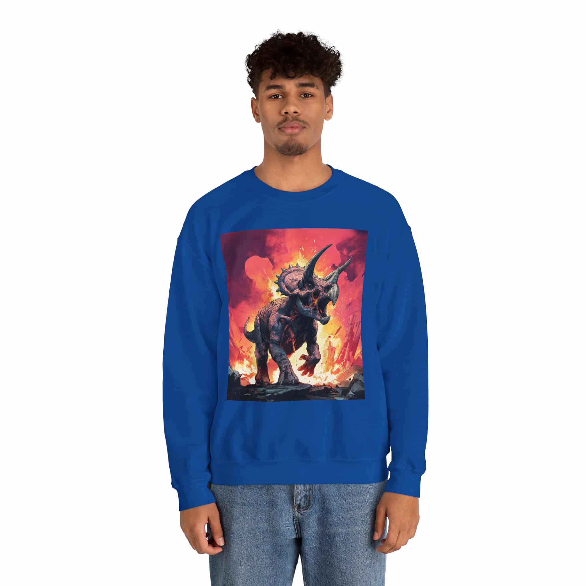 Skeletal Zombie Triceratops In Volcanic Wasteland Unisex Heavy Blend™ Crewneck Sweatshirt - Image 52