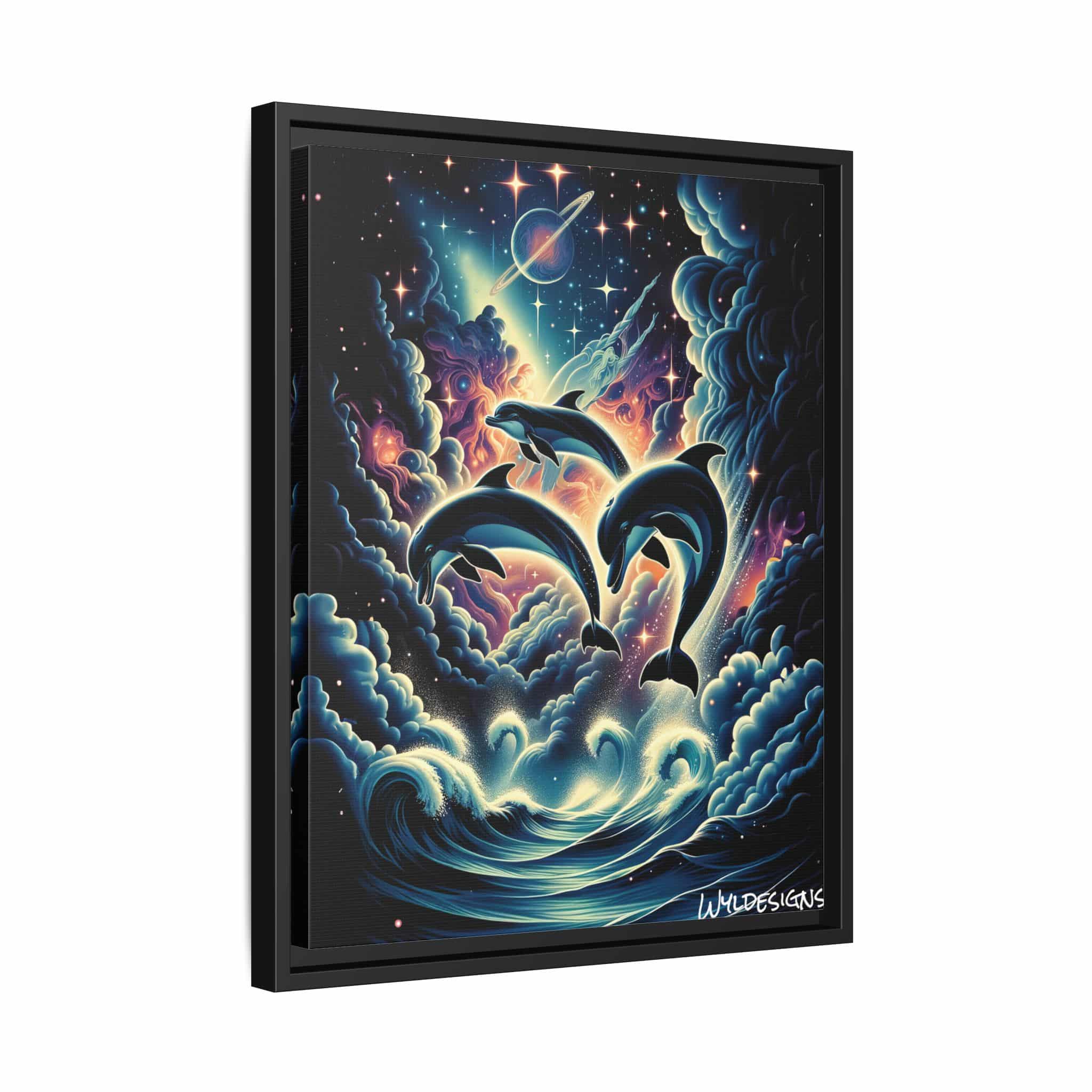 Cosmic Dolphins WD-D008 By Wyldesigns Matte Canvas, Black Frame - Image 5