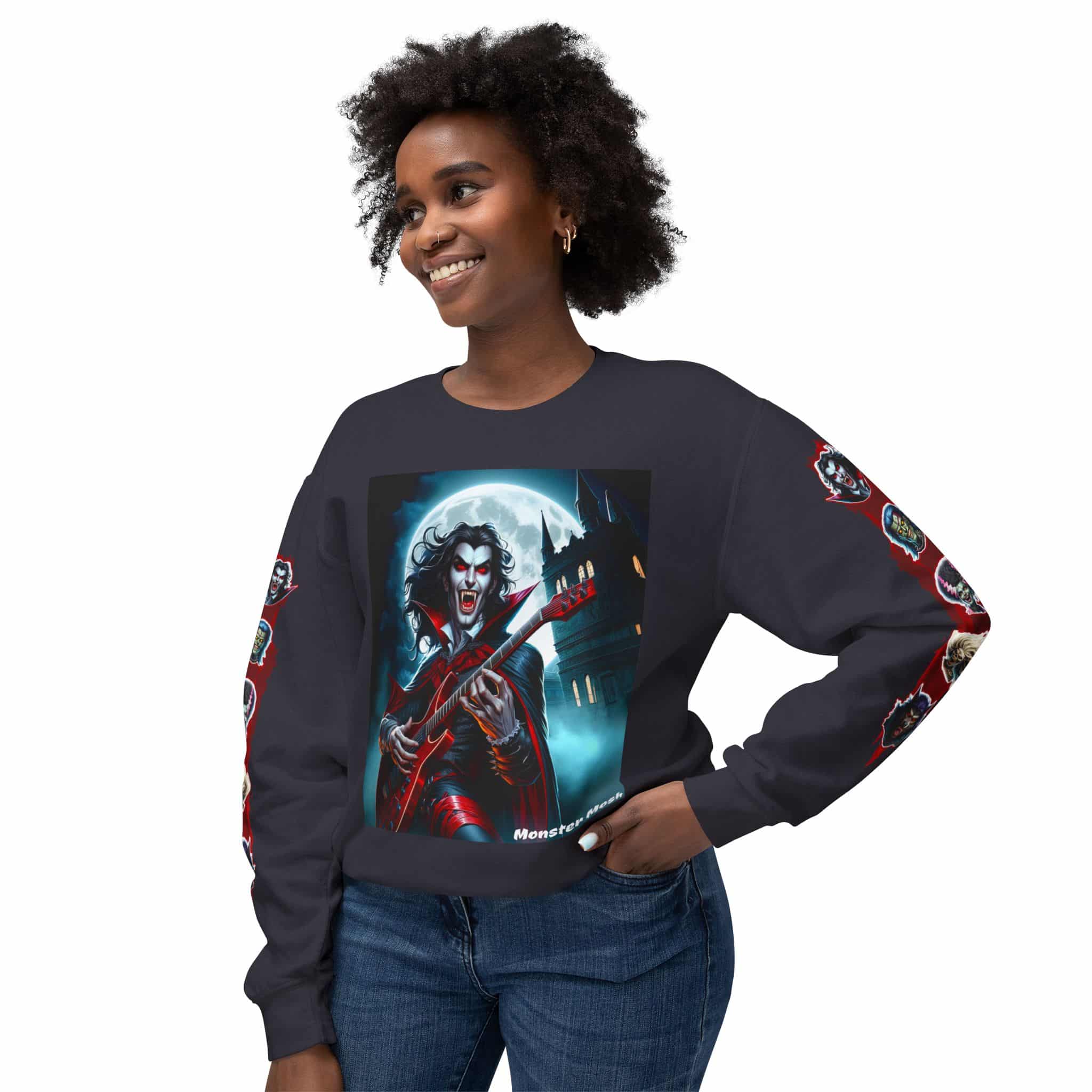 Monster Mosh 2024 Tour Drac on Guitar MM-D001 Deluxe Unisex Lightweight Crewneck Sweatshirt - Image 3