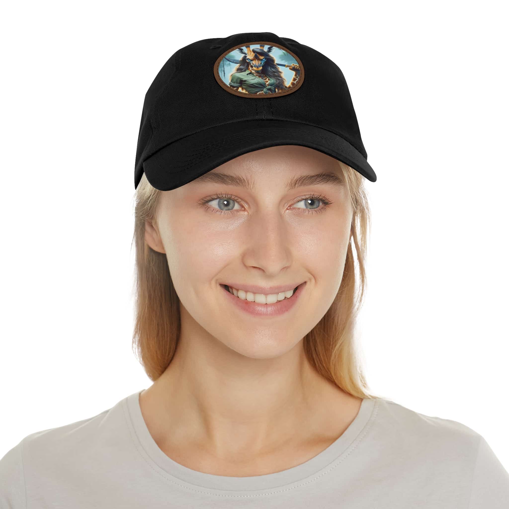 Arm The Animals: Hunter Giraffe Girl #AA-D-Gi001 Artistic Round Leather Patch Dad Hat - Stylish Casual Cap - Image 59