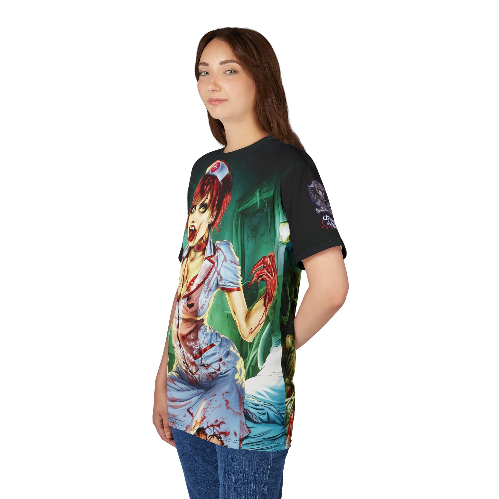 Undead Angels Zombie Nurse Abigail Reborn Style II-BZ Unisex Cut & Sew Tee (AOP) - Image 18