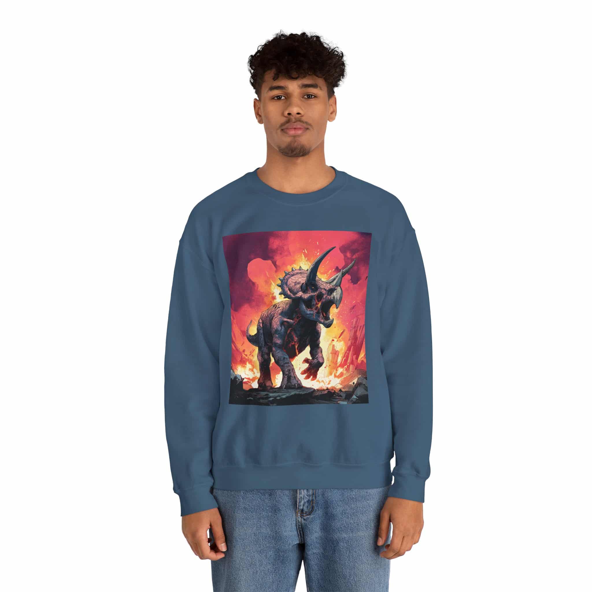 Skeletal Zombie Triceratops In Volcanic Wasteland Unisex Heavy Blend™ Crewneck Sweatshirt - Image 12