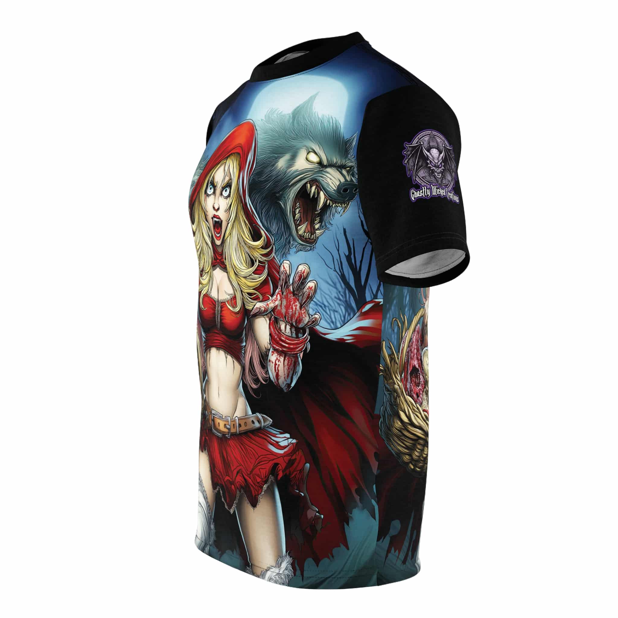 Vampire Red Riding Hood By Ghastly Wicked Tales 2025-02 Tee Unisex (AOP) - Image 3