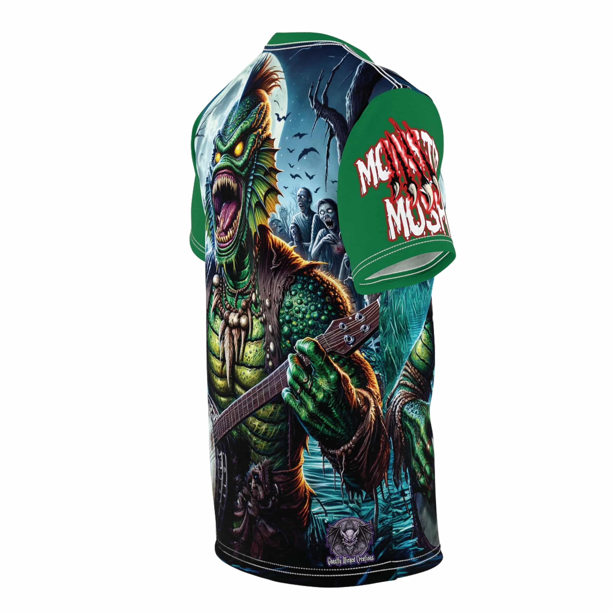 Monster Mosh 2024 Tour Gill On Banjo MM-D005 Unisex Cut & Sew Tee (AOP) - Black or Green Sleeves - Image 4