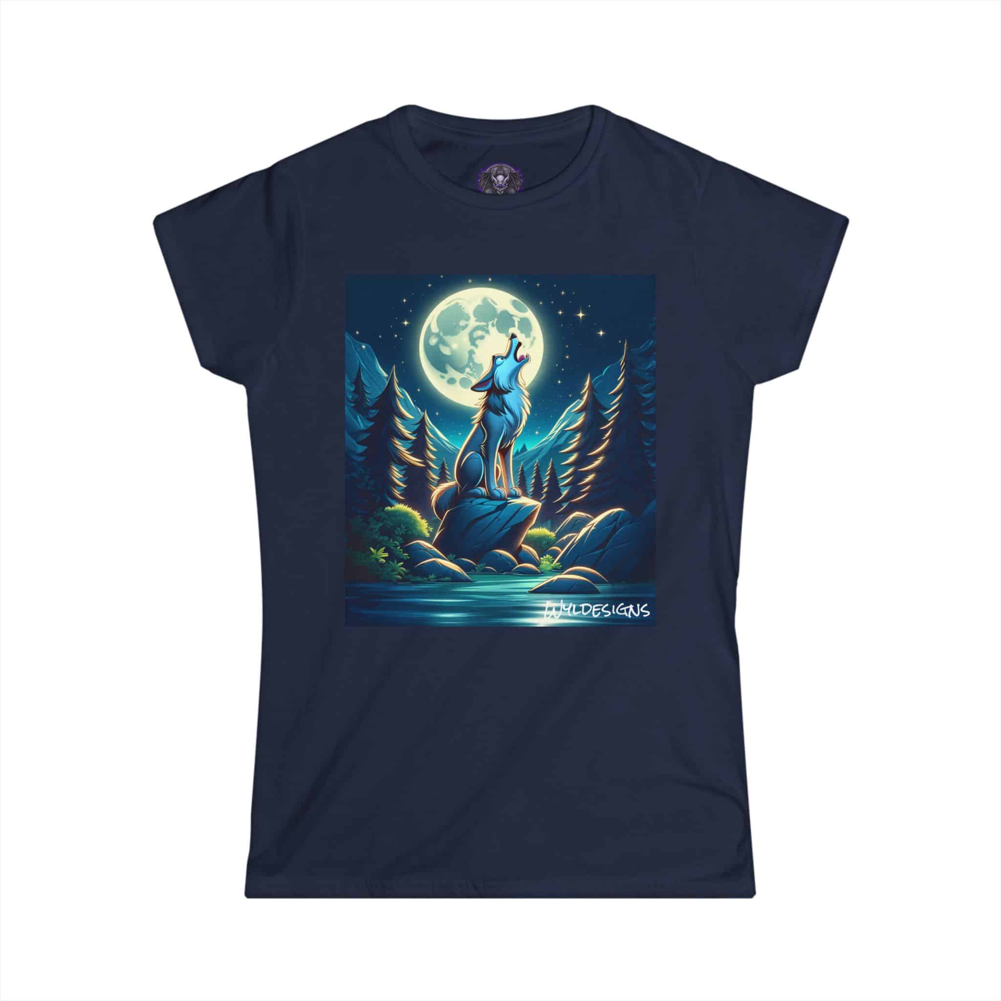 Howling Wolf Toon Style WD-D012 By Wyldesigns Women's Softstyle Tee