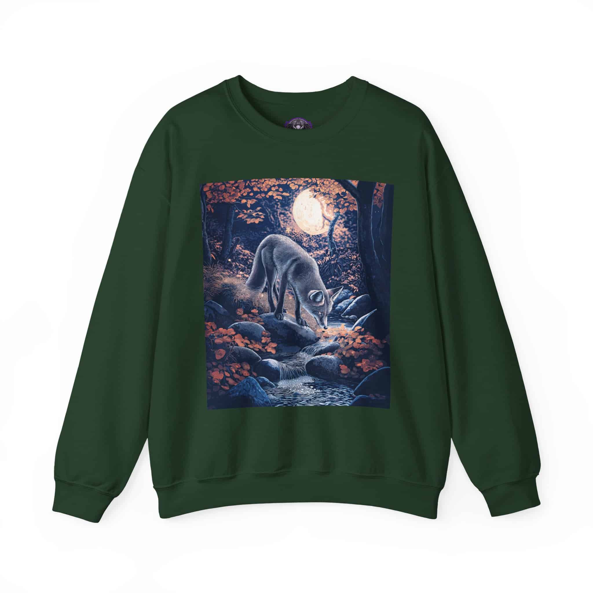 Fox By Stream At Moonlight by Wyldesigns Unisex Heavy Blend™ Crewneck Sweatshirt - Image 3