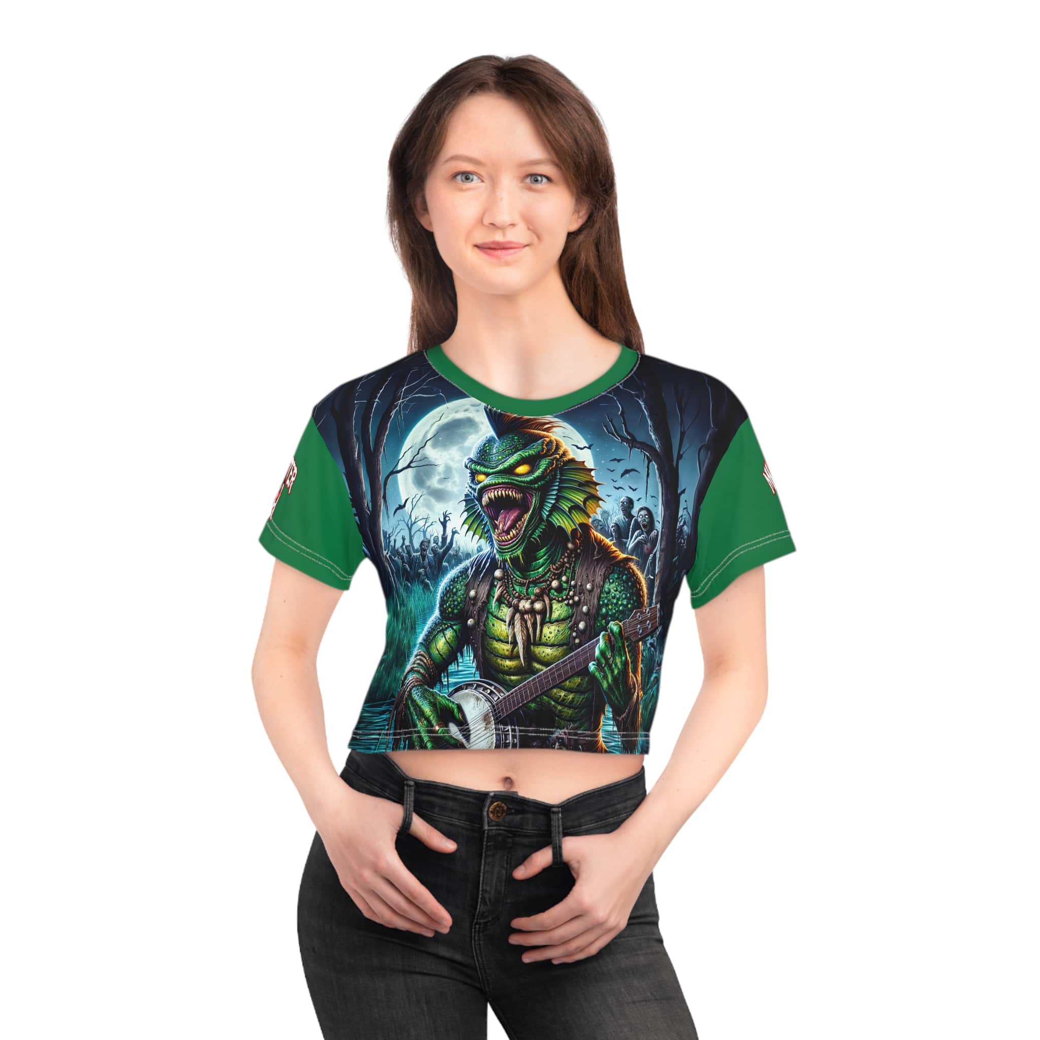 Monster Mosh 2024 Tour Gill On Banjo MM-D005 Crop Tee (AOP) - Green Sleeves - Image 3