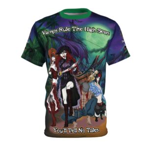 Undead Angels Vamp Pirates Rule 2025 Edition: Classic Art (w/ Text) Unisex Cut & Sew Tee (AOP) - Wicked Green Collar