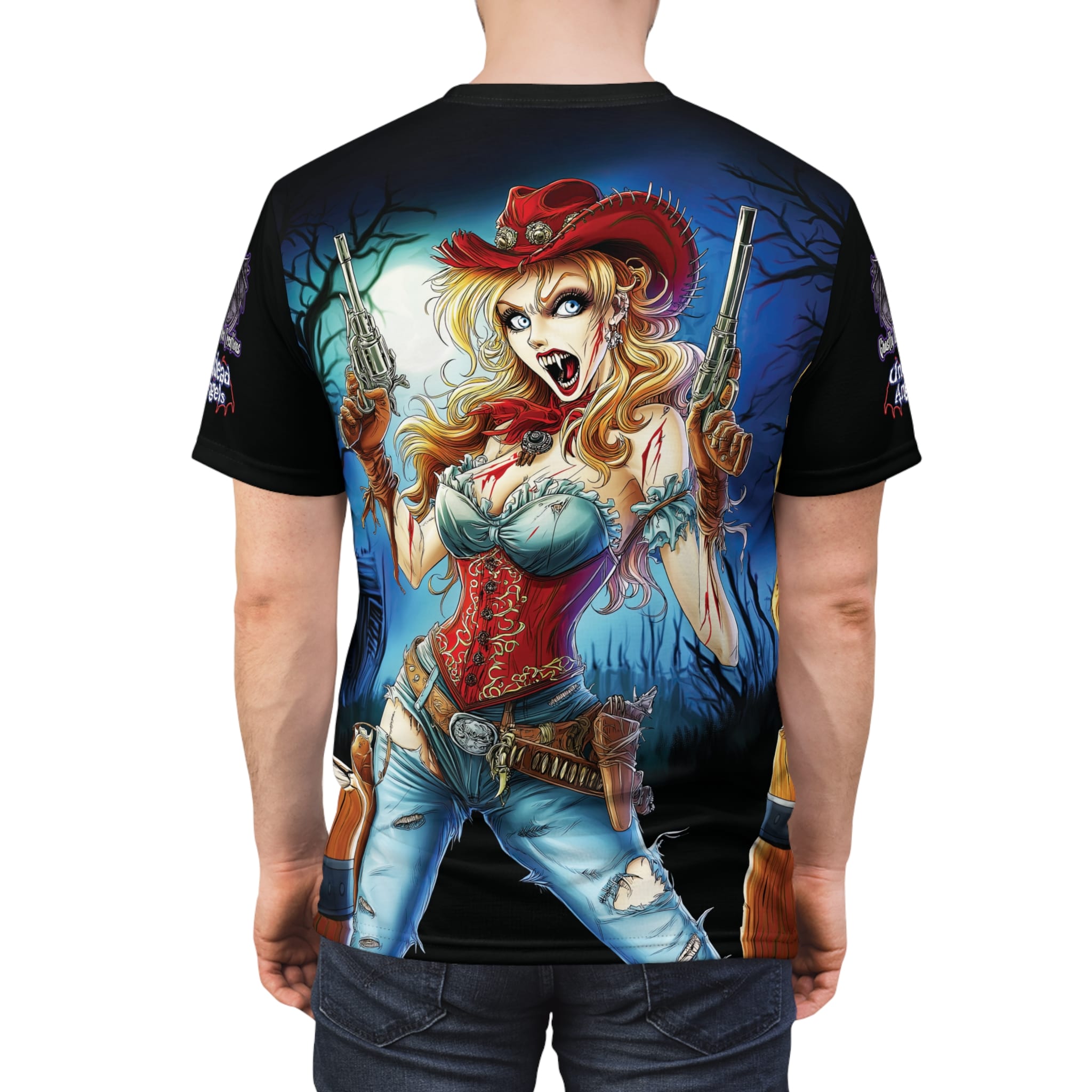 Undead Angels Zombie Cowgirl Cassidy Classic Reborn Style IV Unisex Cut & Sew Tee (AOP) - Image 12