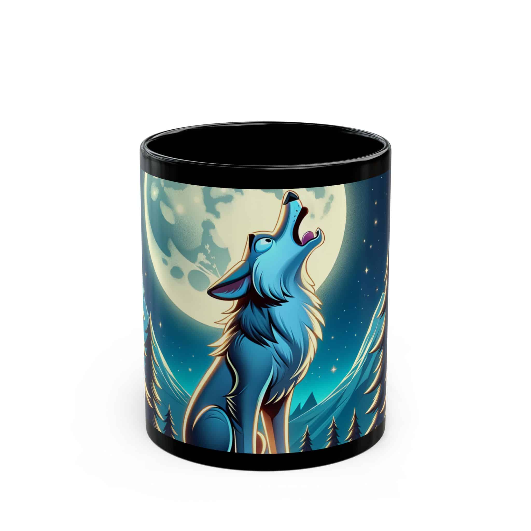 Howling Wolf Toon Style WD-D012 By Wyldesigns Black Mug (11oz, 15oz)