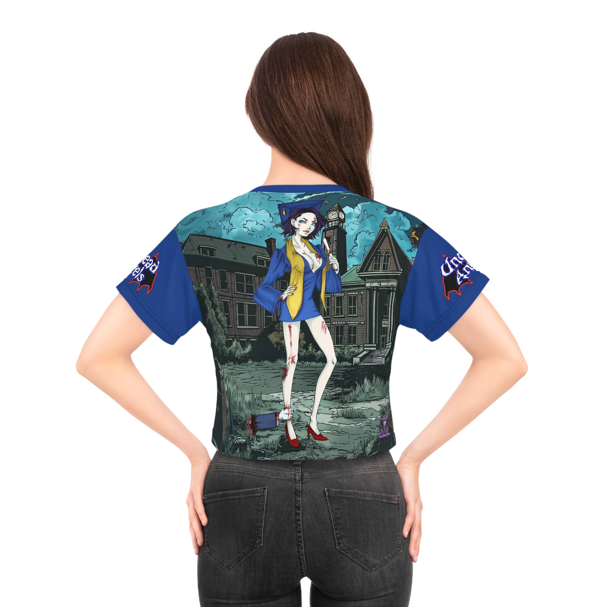 Tiffany Undead Angel Graduate - Classic Art Crop Tee (AOP) - Image 8