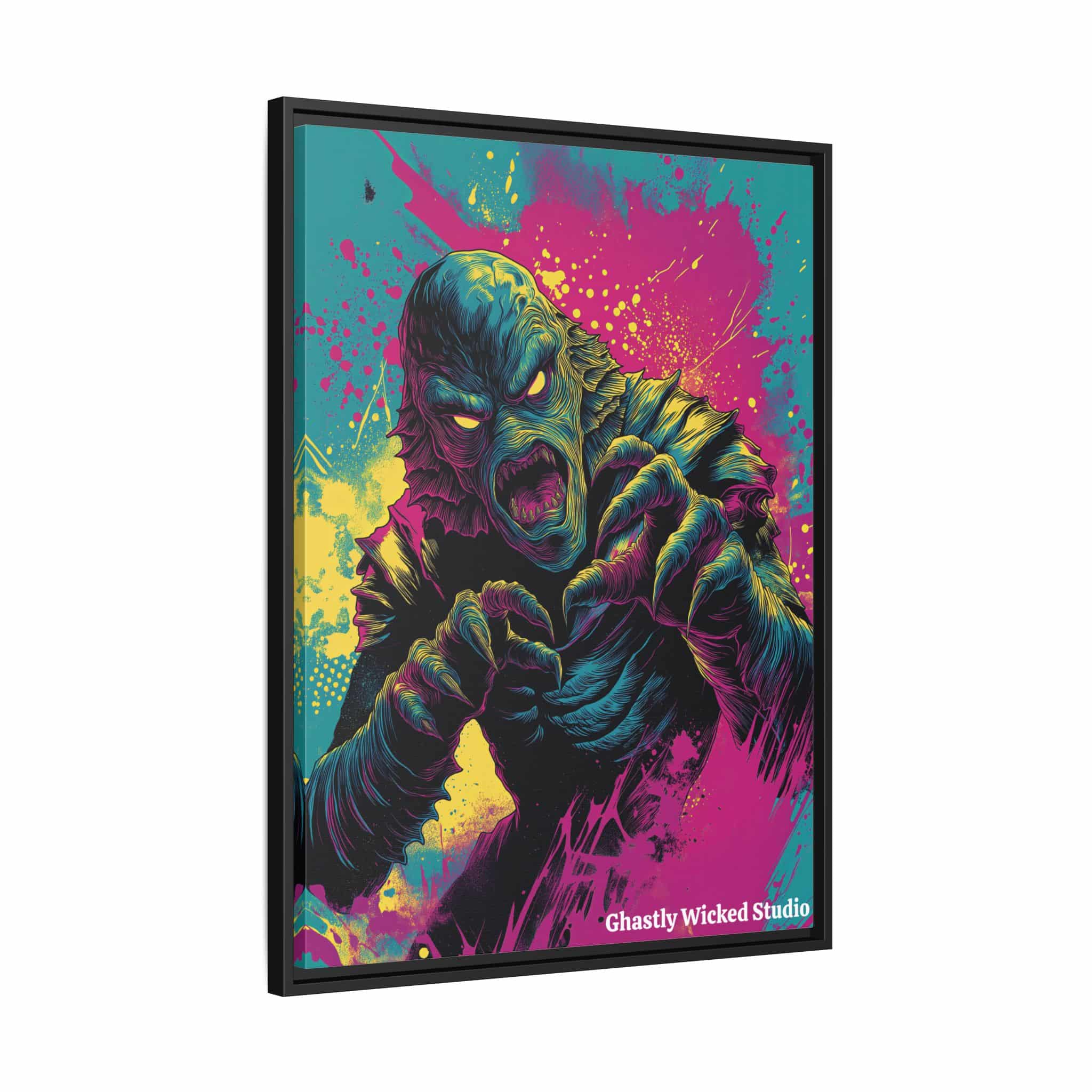 Creature From The Deep Pop 60’s Art Style Matte Canvas, Black Frame Halloween - Image 11