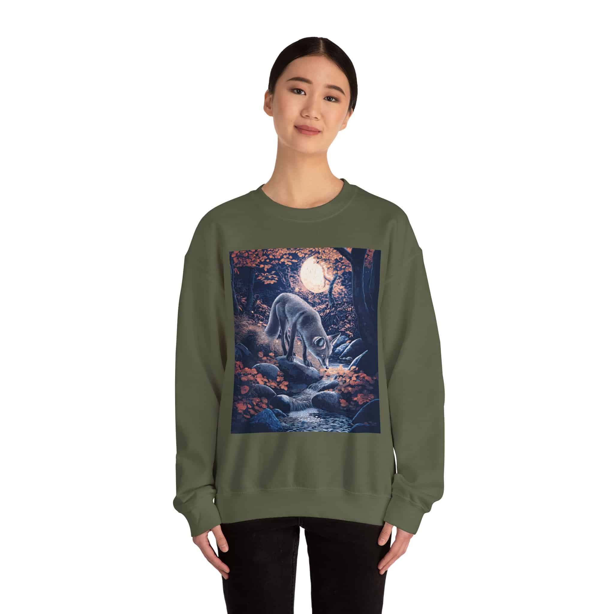 Fox By Stream At Moonlight by Wyldesigns Unisex Heavy Blend™ Crewneck Sweatshirt - Image 14