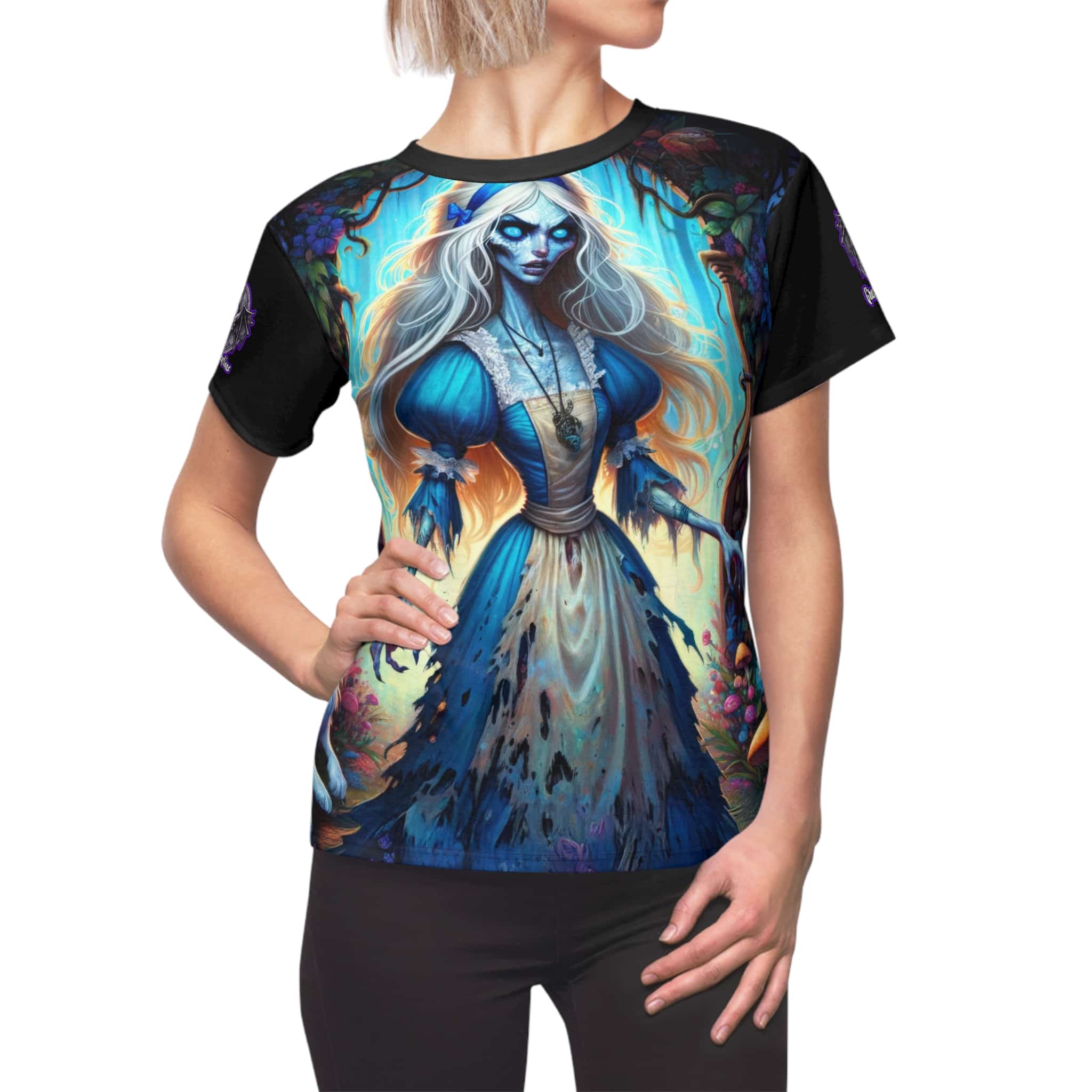 Undead Alice & White Rabbit Zombie #WT-D-A03 Women's Cut & Sew Tee (AOP)