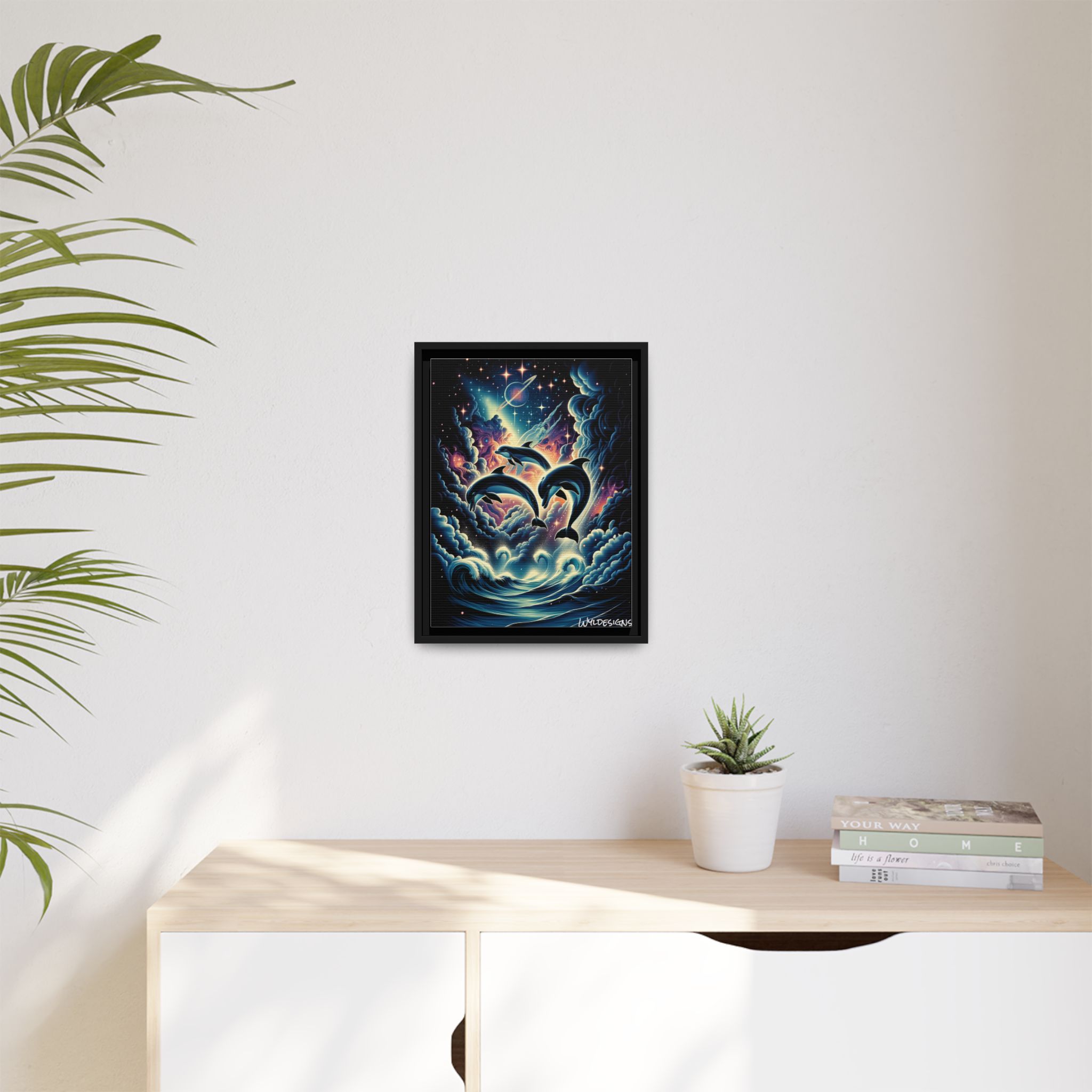 Cosmic Dolphins WD-D008 By Wyldesigns Matte Canvas, Black Frame - Image 3