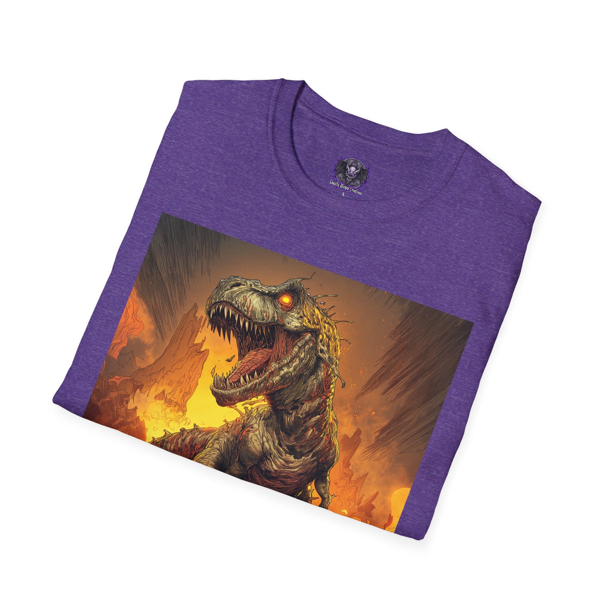 Zombie T-Rex Tyrannosaurus In Volcanic Wasteland Unisex T-Shirt - Image 40