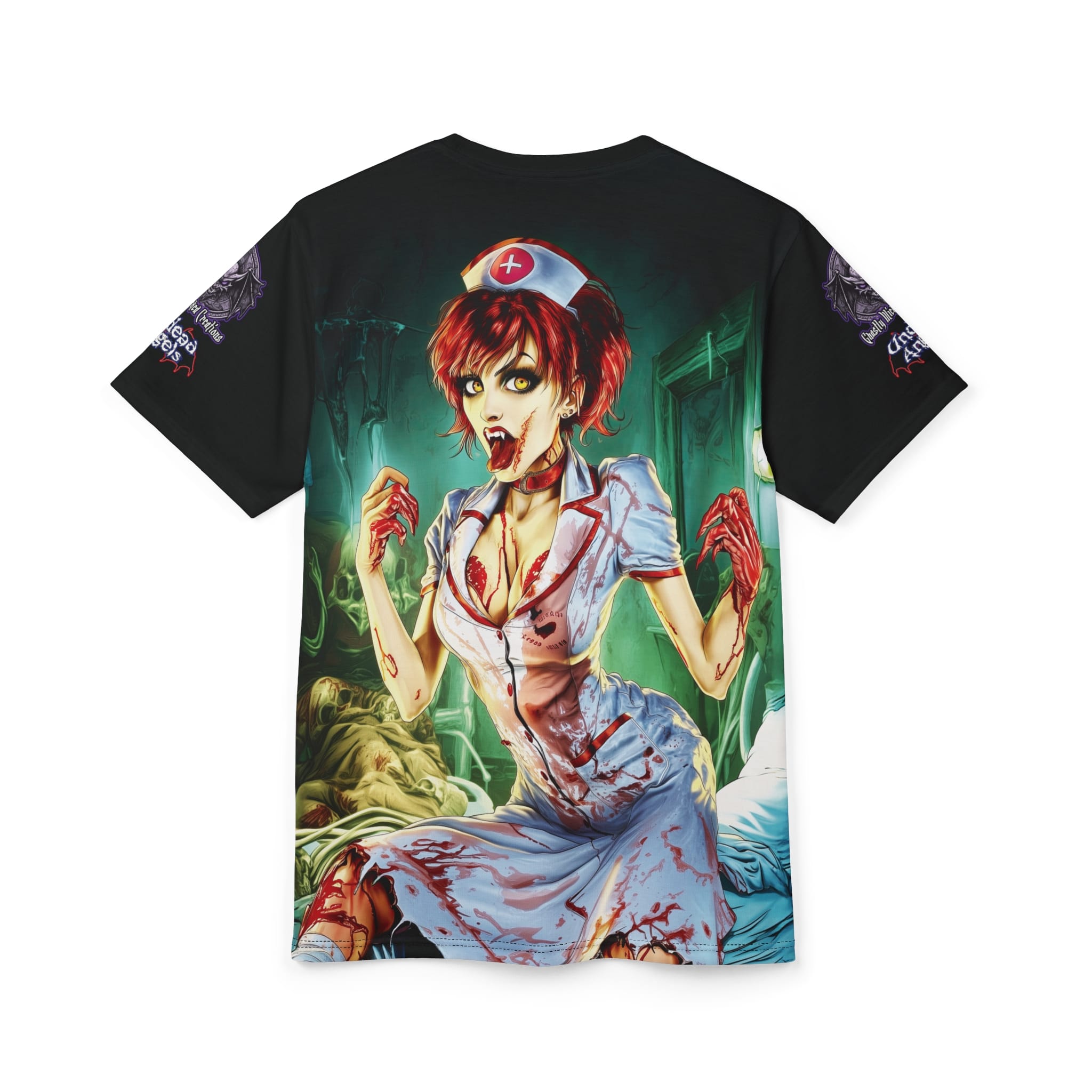 Undead Angels Zombie Nurse Abigail Reborn Style II-BZ Unisex Cut & Sew Tee (AOP) - Image 8