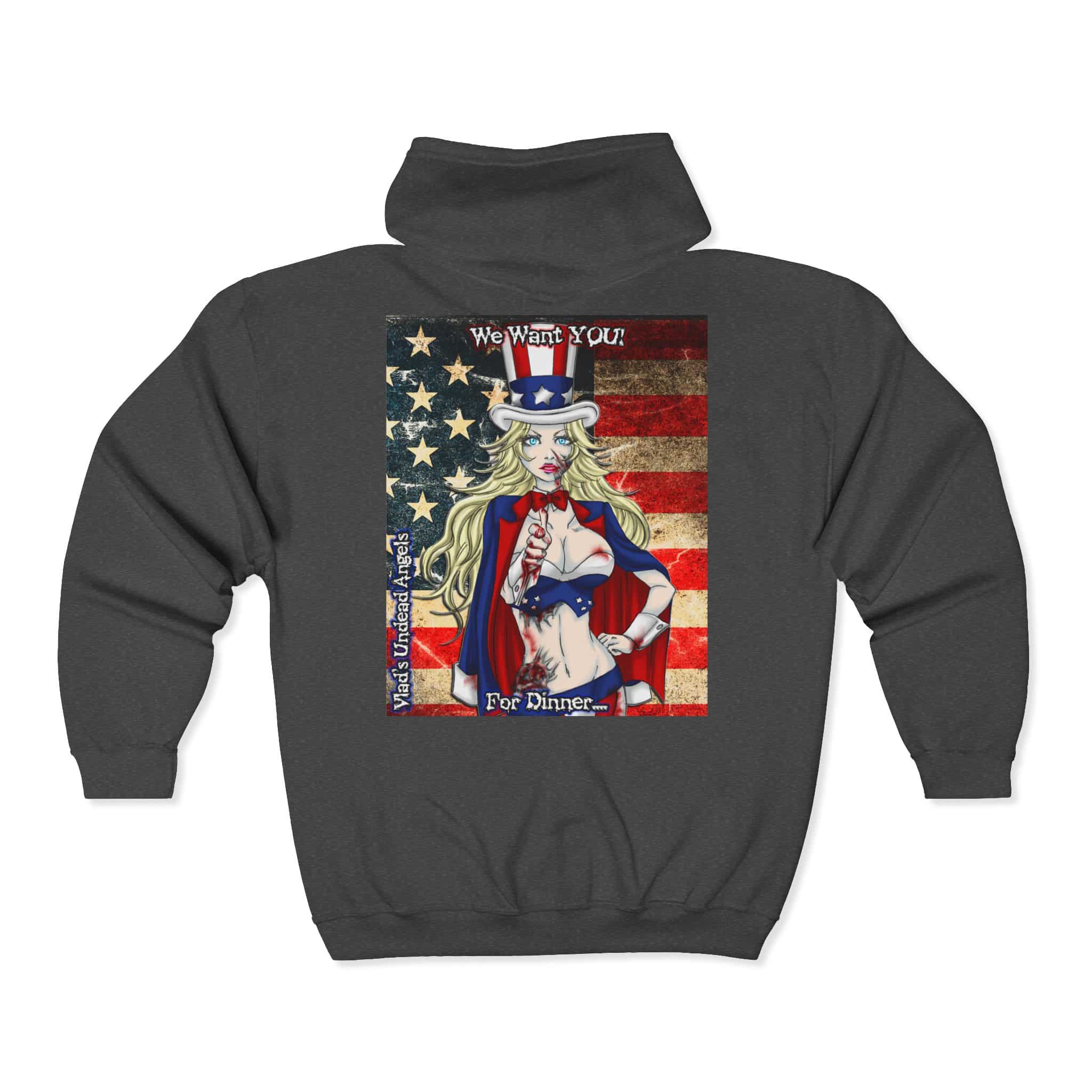 Undead Angels Zombie Patrion Classic Art Style Samantha Unisex Heavy Blend™ Full Zip Hooded Sweatshirt - Image 6