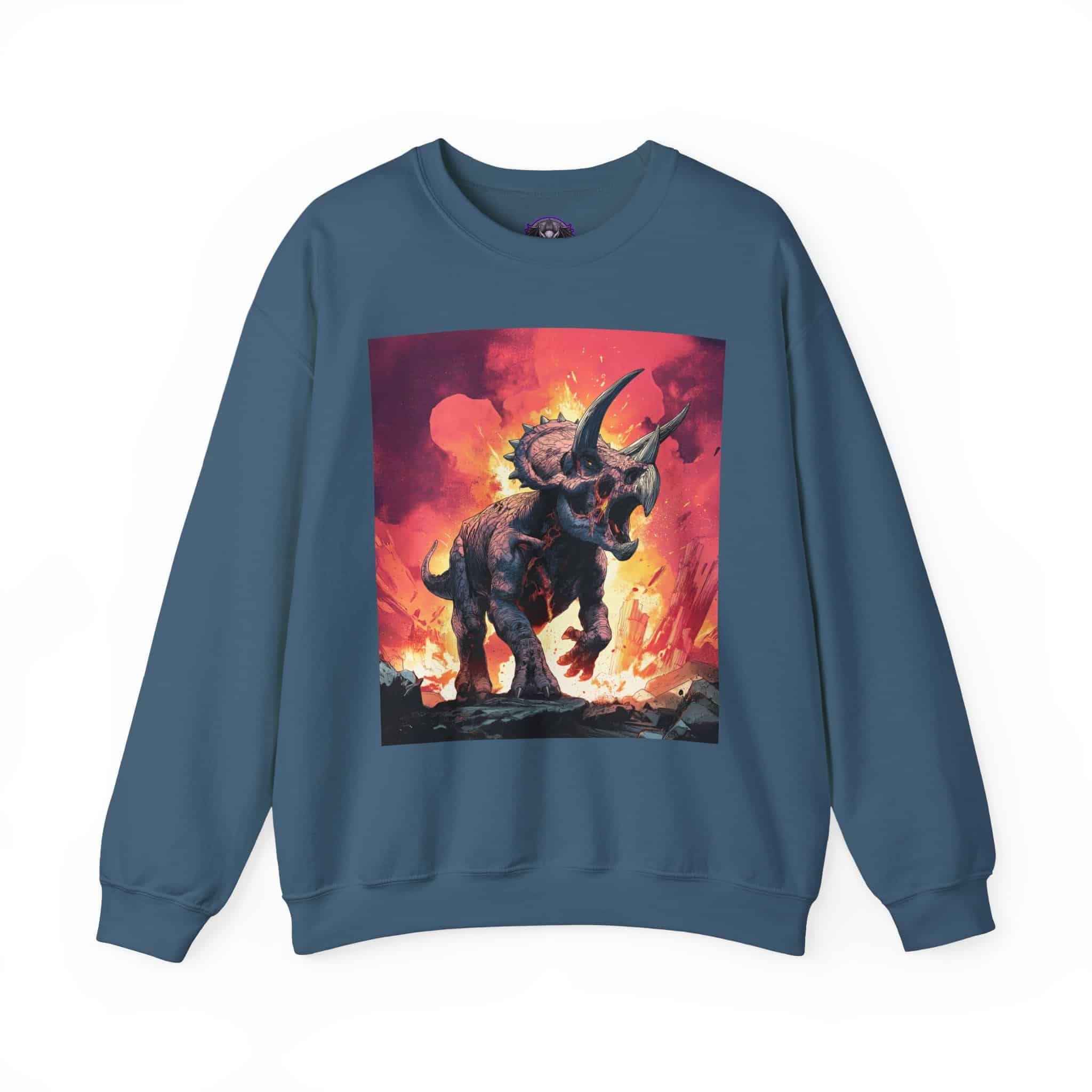 Skeletal Zombie Triceratops In Volcanic Wasteland Unisex Heavy Blend™ Crewneck Sweatshirt - Image 9