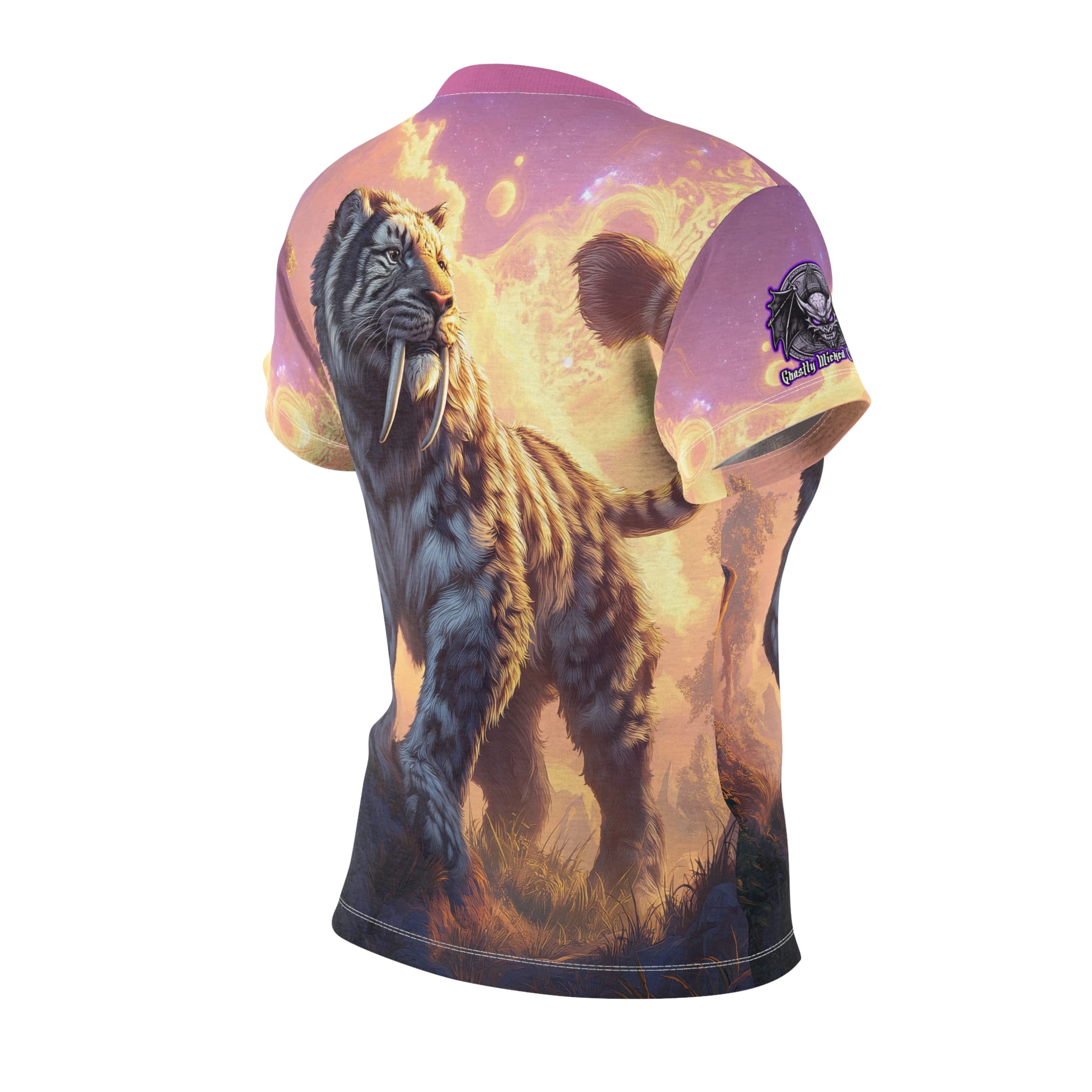 Prehistoric Smilodon aka Sabre-Tooth Tiger I Women's Tee (AOP) - Image 4