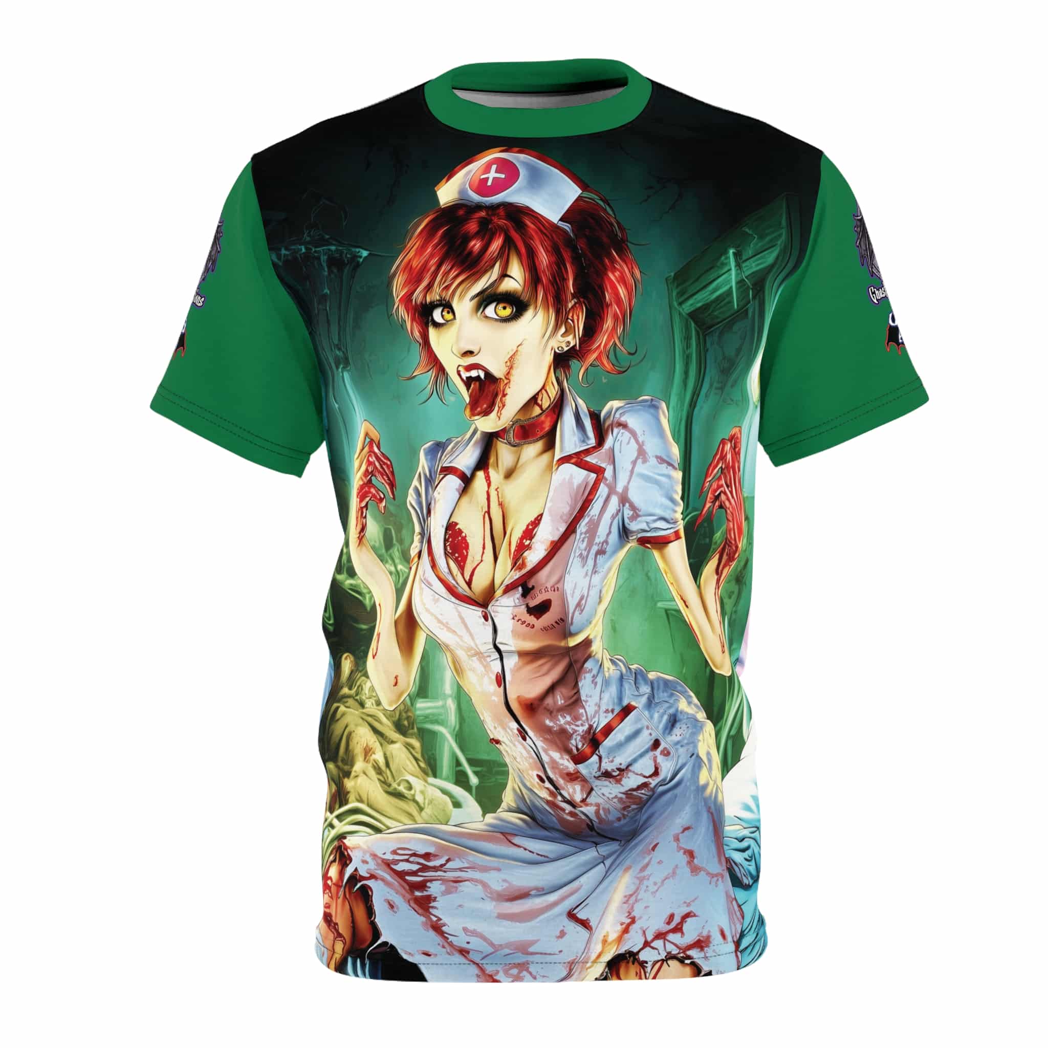 Undead Angels Zombie Nurse Abigail Reborn Style BZ-DS Unisex Cut & Sew Tee (AOP) Green