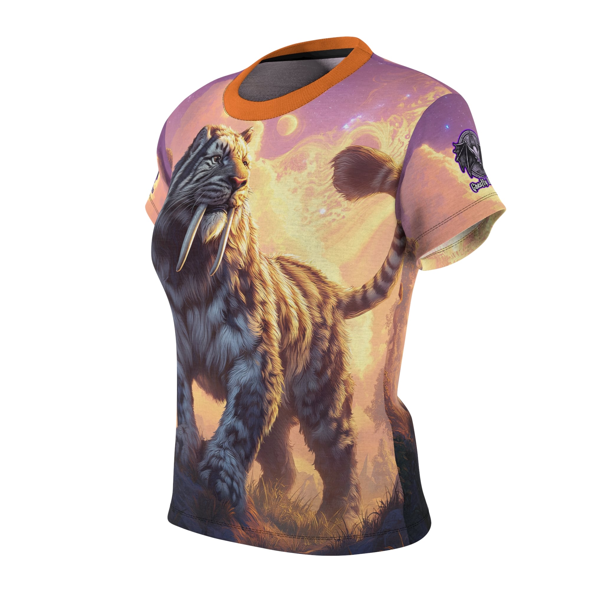 Prehistoric Smilodon aka Sabre-Tooth Tiger I Women's Tee (AOP) - Image 6